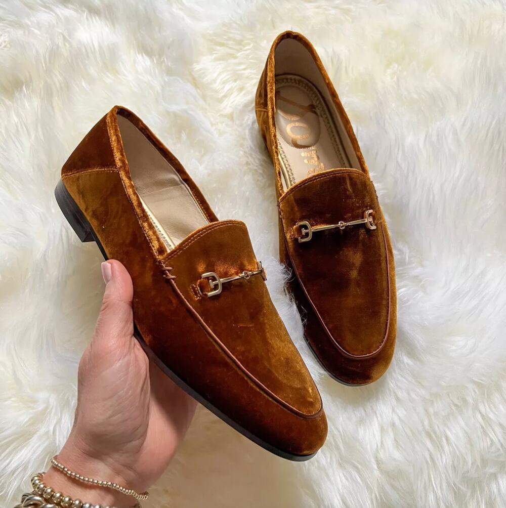SAM EDELMAN Loraine Velvet Loafer Flats Golden Brown Horsebit Flats Sz 6 $150